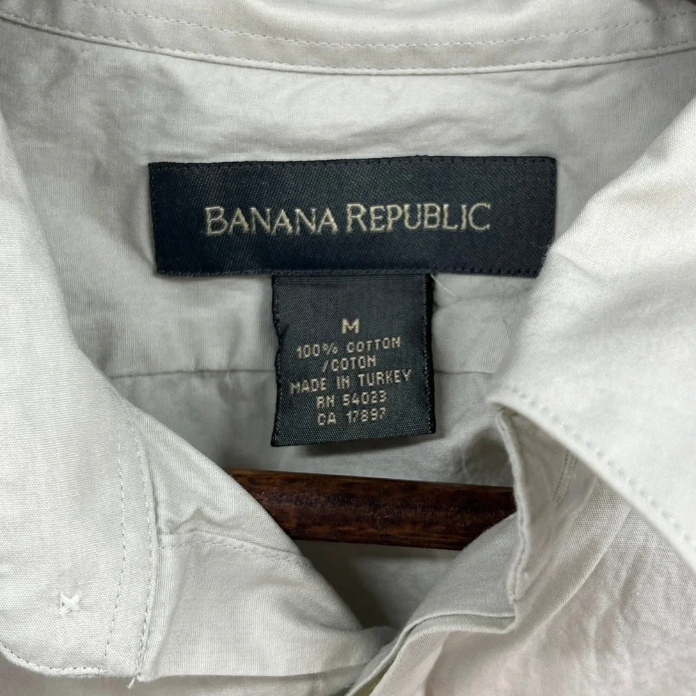 Banana Republic Shirt Mens Medium Tan Cotton Long Sleeve Hidden Button Up Y2K